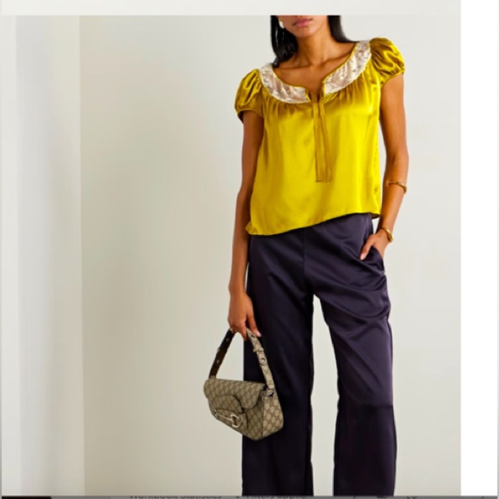 24 HOUR SALE!! Doen Camri corded lace-trimmed silk-satin top